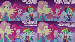 Size: 2000x1125 | Tagged: safe, edit, edited screencap, editor:quoterific, screencap, fluttershy, pinkie pie, rainbow dash, human, equestria girls, equestria girls specials, g4, my little pony equestria girls: better together, my little pony equestria girls: rollercoaster of friendship, eyes closed, female, open mouth, ponied up, trio, trio female