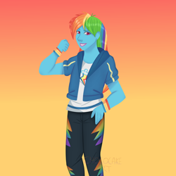 Size: 800x800 | Tagged: safe, artist:maiadrawing, rainbow dash, human, equestria girls, g4, female, gradient background, solo