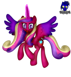 Size: 3840x4154 | Tagged: safe, artist:damlanil, princess cadance, alicorn, pony, g4, corrupted, ethereal mane, female, grin, heart, horn, lovebringer, magic, magic aura, mare, nightmare cadance, nightmarified, show accurate, simple background, smiling, solo, tongue out, transparent background, vector, wings
