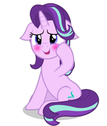 Size: 4600x5410 | Tagged: safe, artist:mrvector, starlight glimmer, pony, unicorn, g4, absurd resolution, blushing, cute, female, floppy ears, glimmerbetes, mare, raised hoof, simple background, sitting, solo, transparent background, vector