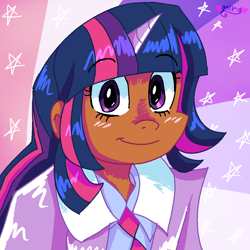 Size: 1000x1000 | Tagged: safe, artist:mirabuncupcakes15, twilight sparkle, human, g4, female, horn, horned humanization, humanized, solo