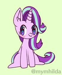 Size: 2055x2453 | Tagged: safe, artist:mymhilda, starlight glimmer, pony, unicorn, g4, blushing, green background, high res, simple background, sitting, solo