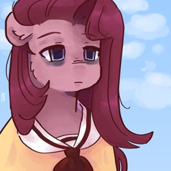 Size: 2048x2048 | Tagged: safe, artist:dmitrymemovznok, pinkie pie, earth pony, semi-anthro, g4, clothes, empty eyes, female, high res, pinkamena diane pie, sad, school uniform, solo