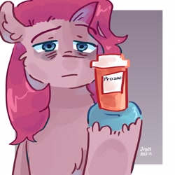 Size: 2048x2048 | Tagged: safe, artist:dmitrymemovznok, pinkie pie, earth pony, pony, g4, female, high res, medication, pinkamena diane pie, prozac, sad, solo