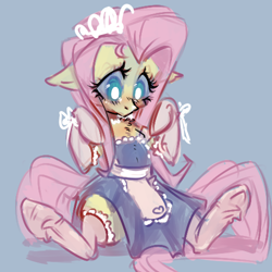 Size: 500x500 | Tagged: safe, artist:bunchi, artist:poppydoll, fluttershy, pegasus, pony, g4, adorasexy, adorkable, blushing, chest fluff, clothes, cute, dork, dress, eyelashes, fluttermaid, frog (hoof), gloves, lace, long gloves, long hair, long mane, long tail, looking down, maid, maid headdress, sexy, shyabetes, sitting, socks, solo, stockings, tail, thigh highs, thighs, underhoof