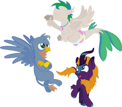 Size: 1920x1699 | Tagged: safe, artist:alexdti, oc, oc:brainstorm (alexdti), oc:purple creativity, oc:star logic, griffon, hippogriff, kirin, seapony (g4), cloven hooves, eyes closed, griffonized, hippogriffied, kirin-ified, open mouth, open smile, seaponified, simple background, smiling, species swap, transformation, transparent background