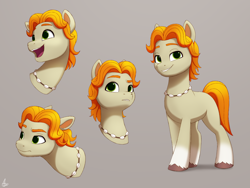 Size: 2000x1500 | Tagged: safe, artist:luminousdazzle, golden waves, earth pony, pony, g5, my little pony: make your mark, background pony, confused, grin, happy, jewelry, looking at you, male, necklace, simple background, smiling, solo, stallion, unshorn fetlocks