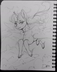 Size: 1611x2048 | Tagged: safe, artist:thelunarmoon, twilight sparkle, alicorn, pony, g4, flying, sketch, solo, traditional art, twilight sparkle (alicorn)