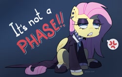 Size: 1200x757 | Tagged: safe, artist:talimingi, fluttershy, pegasus, pony, g4, cross-popping veins, emanata, fluttergoth, fluttershy is not amused, it's not a phase, pictogram, solo, speech bubble, unamused