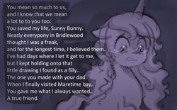 Size: 1091x677 | Tagged: safe, anonymous artist, izzy moonbow, pony, unicorn, series:anorexic sunny, g5, crying, dialogue, female, implied sunny starscout, mare, sad, solo