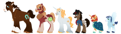 Size: 7088x2000 | Tagged: safe, artist:felinenostalgic, big macintosh, prince blueblood, sheriff silverstar, soarin', sunburst, trouble shoes, earth pony, pegasus, pony, unicorn, g4, beard, coat markings, facial hair, facial scar, glasses, goatee, high res, jewelry, male, necklace, ring, scar, simple background, spread wings, stallion, sunburst the bearded, transparent background, unshorn fetlocks, wedding ring, wings