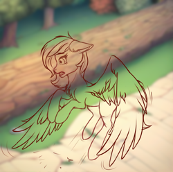 Size: 2000x1982 | Tagged: safe, oc, oc:darky wings, pegasus, pony, spoiler:comic, blurry background, crushing, doodle, macro, macro/micro, micro, page, pony oc, scared, shocked, sketch, spread wings, story, wings