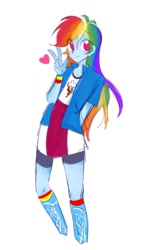 Size: 600x964 | Tagged: safe, artist:rainn__1026, rainbow dash, human, equestria girls, g4, clothes, heart, peace sign, simple background, smiling, solo, standing, white background