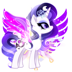 Size: 2048x2048 | Tagged: safe, artist:harmonyvitality-yt, oc, oc only, alicorn, pony, alicorn oc, artificial wings, augmented, base used, ethereal mane, eyelashes, female, high res, horn, jewelry, magic, magic wings, magical lesbian spawn, makeup, mare, offspring, parent:princess luna, parent:rarity, parents:rariluna, simple background, solo, starry mane, tiara, transparent background, wings