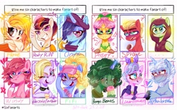 Size: 1920x1200 | Tagged: safe, artist:jully-park, alphabittle blossomforth, dapple, dazzle feather, fifi (g5), flare (g5), onyx, posey bloom, puff (g5), queen haven, rocky riff, sprout cloverleaf, windy, earth pony, pegasus, pony, unicorn, g5, adorawindy, background pony, bow, crown, cupcake, cute, digital art, eating, female, food, hair bow, hat, jewelry, looking at each other, looking at someone, looking at you, male, mare, musical instrument, necklace, one eye closed, posey can't catch a break, regalia, rockybetes, saxophone, ship:alphahaven, shipping, six fanarts, sprout is not amused, stallion, straight, unamused, wink, winking at you