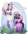 Size: 1800x2200 | Tagged: safe, artist:miryelis, twilight sparkle, twilight velvet, pony, unicorn, g4, big ears, cute, duo, duo female, female, filly, filly twilight sparkle, foal, full body, grass, horn, mama velvet, mother, mother and child, mother and daughter, signature, simple background, sky, smiling, sparkles, standing, text, twiabetes, twilight wants to be a princess, unicorn twilight, velvetbetes, younger