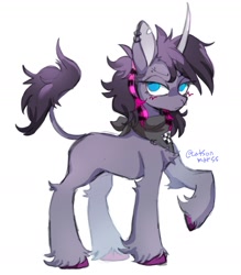 Size: 1480x1689 | Tagged: safe, artist:catsonmarss, artist:picklescatt, oleander (tfh), classical unicorn, pony, unicorn, them's fightin' herds, alternate hairstyle, bandana, chest fluff, cloven hooves, community related, doodle, ear piercing, earring, female, frown, horn, jewelry, leonine tail, looking at you, neckerchief, no pupils, nose piercing, nose ring, piercing, punk, raised hoof, simple background, solo, unshorn fetlocks, white background
