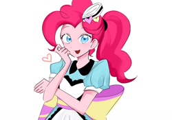 Size: 1188x833 | Tagged: safe, artist:rainn__1026, pinkie pie, human, equestria girls, g4, clothes, heart, server pinkie pie, simple background, smiling, solo, white background