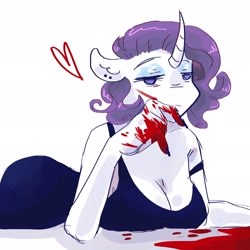 Size: 2048x2048 | Tagged: safe, artist:dmitrymemovznok, rarity, unicorn, anthro, g4, blood, breasts, busty rarity, clothes, dress, ear piercing, female, heart, high res, piercing, simple background, solo, white background