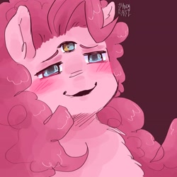 Size: 2048x2048 | Tagged: safe, artist:dmitrymemovznok, pinkie pie, earth pony, pony, triclops, g4, blushing, bust, chest fluff, high res, smiling, solo, third eye