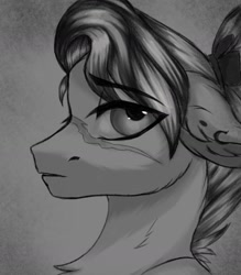 Size: 1453x1657 | Tagged: safe, artist:ondrea, oc, oc:bon voyage, earth pony, pony, bust, disappointed, female, mare, monochrome, portrait, scar