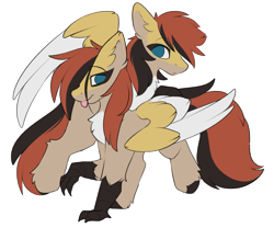 Size: 1913x1594 | Tagged: safe, artist:beardie, oc, oc only, hippogriff, claws, duo, duo female, female, hippogriff oc, hooves, offspring, parent:oc:chel silktail, parent:oc:yiazmat, parents:oc x oc, siblings, simple background, sisters, tail, tongue out, transparent background, wings