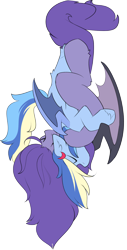Size: 1398x2750 | Tagged: safe, artist:beardie, oc, oc only, oc:amelia valkyria, oc:deliha valkyria, bat pony, bat pony oc, cuddling, ear piercing, earring, female, jewelry, mother and child, mother and daughter, piercing, simple background, transparent background, upside down, wings