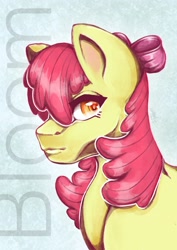 Size: 2480x3508 | Tagged: safe, artist:mrartly34, apple bloom, earth pony, pony, g4, bust, female, filly, foal, high res, portrait, simple background, solo, text