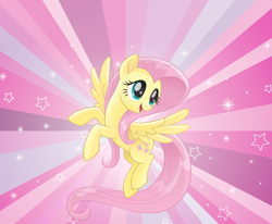 Size: 2106x1734 | Tagged: safe, edit, fluttershy, pegasus, pony, g4, my little pony: the movie, happy, open mouth, open smile, smiling, solo, sparkles, spread wings, stars, wallpaper, wallpaper edit, wings