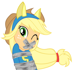 Size: 918x871 | Tagged: safe, artist:gaggeddude32, applejack, human, equestria girls, g4, female, gag, png, simple background, solo, tape, tape gag, transparent background