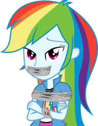 Size: 792x1008 | Tagged: safe, artist:gaggeddude32, rainbow dash, human, equestria girls, g4, female, gag, png, simple background, solo, tape, tape gag, transparent background