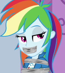 Size: 843x948 | Tagged: safe, artist:gaggeddude32, rainbow dash, human, equestria girls, g4, female, gag, solo, tape, tape gag