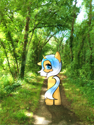Size: 3000x4000 | Tagged: safe, artist:miwq, derpibooru exclusive, oc, oc:aurore soleilevant, pony, unicorn, butt, forest, irl, looking at you, orange coat, photo, plot, ponies in real life, solo