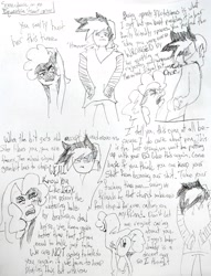 Size: 2860x3747 | Tagged: safe, artist:vinny, oc, oc:generic messy hair anime anon, oc:heartspring, earth pony, human, dialogue, drama, high res, pen sketch, traditional art