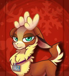 Size: 1331x1478 | Tagged: safe, alternate version, artist:cocoateaworth, deer, reindeer, them's fightin' herds, community related, female, museum, name tag, solo