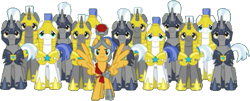 Size: 517x209 | Tagged: safe, artist:pascalmulokozi2, edit, edited screencap, screencap, flash magnus, earth pony, pegasus, pony, unicorn, a rockhoof and a hard place, g4, armor, army, background removed, male, not a vector, pegasus royal guard, royal guard, simple background, stallion, transparent background, unicorn royal guard