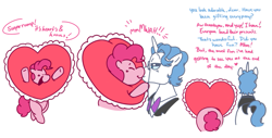 Size: 987x500 | Tagged: safe, artist:dsstoner, fancypants, pinkie pie, earth pony, pony, unicorn, comic:pinkiepants!, g4, bipedal, comic, dialogue, female, heart, hearts and hooves day, holiday, kiss on the lips, kissing, male, pinkiepants, shipping, straight