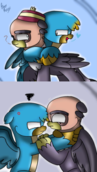 Size: 1357x2401 | Tagged: safe, artist:beesmeliss, gallus, grampa gruff, griffon, g4, chibi, hug