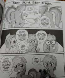 Size: 2018x2420 | Tagged: safe, fluttershy, rainbow dash, bird, pegasus, pony, g4, my little pony: the manga, my little pony: the manga volume 3, spoiler:manga3, binoculars, butt, double rainbow, high res, looking at each other, looking at someone, manga, plot, rainbutt dash, speech bubble