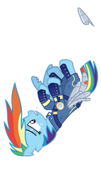 Size: 4167x7292 | Tagged: safe, alternate version, artist:gypsykumquat, rainbow dash, pegasus, pony, g4, my little pony: friendship is magic, the cutie re-mark, .svg available, absurd resolution, alternate timeline, amputee, apocalypse, apocalypse dash, artificial wings, augmented, crying, crystal war timeline, falling, female, mare, prosthetic limb, prosthetic wing, prosthetics, show accurate, simple background, solo, teary eyes, torn ear, transparent background, vector, wings