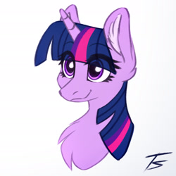 Size: 1920x1920 | Tagged: safe, artist:thefunnysmile, twilight sparkle, pony, unicorn, g4, bust, chest fluff, ear fluff, portrait, simple background, smiling, solo, white background