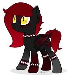 Size: 5181x5773 | Tagged: safe, artist:suramii, oc, oc:rose thorn, bat pony, pony, bat pony oc, bat wings, choker, female, folded wings, mare, simple background, smiling, solo, spiked choker, spiked wristband, transparent background, vector, wings, wristband