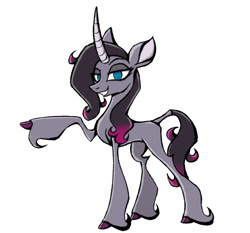 Size: 915x852 | Tagged: safe, artist:thefunnysmile, oleander (tfh), pony, unicorn, them's fightin' herds, cloven hooves, community related, concave belly, full body, looking at you, simple background, slender, smiling, smug, solo, thin, white background