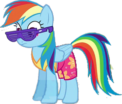 Size: 593x508 | Tagged: safe, edit, edited screencap, screencap, rainbow dash, pegasus, pony, g4, my little pony: friendship is magic, tanks for the memories, background removed, clothes, simple background, solo, summer, sunglasses, swimsuit, transparent background