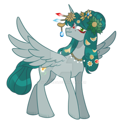 Size: 1280x1280 | Tagged: safe, artist:lynesssan, oc, oc only, oc:meng yao, alicorn, pony, deviantart watermark, female, flower, flower in hair, mare, obtrusive watermark, simple background, solo, transparent background, watermark