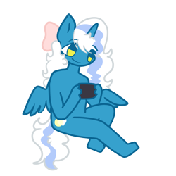 Size: 3000x3000 | Tagged: safe, artist:aurplestarrs, oc, oc only, oc:fleurbelle, alicorn, anthro, alicorn oc, bow, controller, female, game, hair bow, high res, horn, mare, simple background, solo, transparent background, wings, yellow eyes