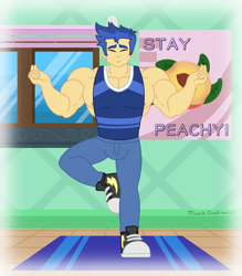 Size: 3500x4000 | Tagged: safe, alternate version, artist:musclecreationist, flash sentry, human, equestria girls, g4, converse, eyes closed, flex sentry, high res, male, multiple variants, muscles, muscular male, shoes, solo, standing, standing on one leg, yoga