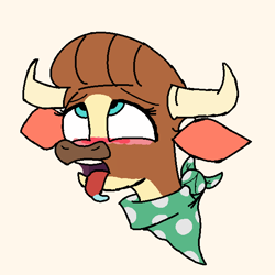 Size: 600x600 | Tagged: safe, madison (tfh), cow, them's fightin' herds, ahegao, bandana, banned from foenum, community related, drool, eyes rolling back, female, one eye closed, open mouth, tongue out