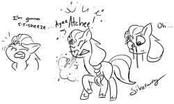 Size: 4192x2513 | Tagged: safe, artist:silverwing, sunny starscout, earth pony, pony, g5, my little pony: tell your tale, comic, dialogue, eyes closed, humor, mucus, pre sneeze, sneeze cloud, sneezing, snot, snot string, spit, spray, wide eyes