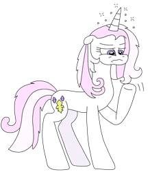 Size: 1963x2242 | Tagged: safe, artist:supahdonarudo, fleur-de-lis, pony, unicorn, series:fleurbuary, g4, concave belly, messy mane, raised hoof, simple background, slender, solo, thin, tired, transparent background
